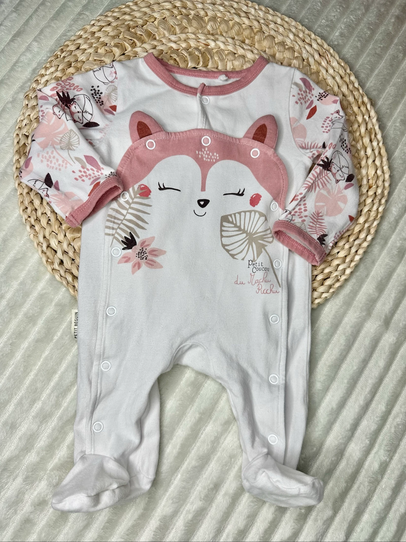 Pyjama une pièce Petit Béguin rose blanc 3 mois